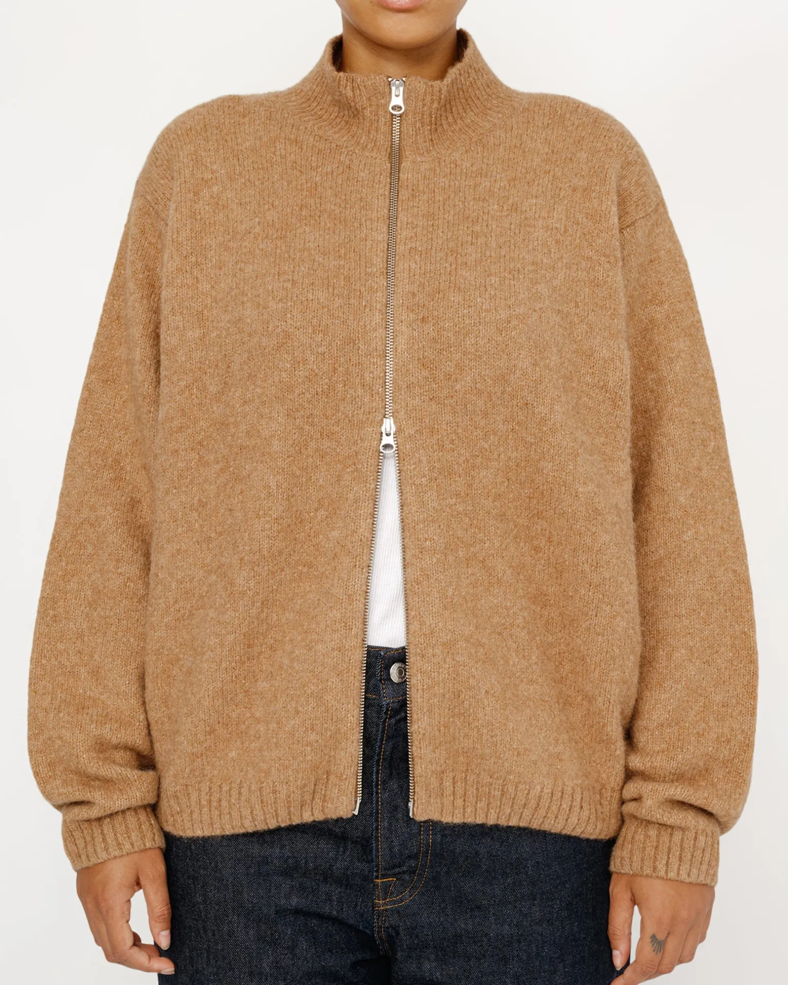 FULL ZIP BRUSHED MERINO SWEATER