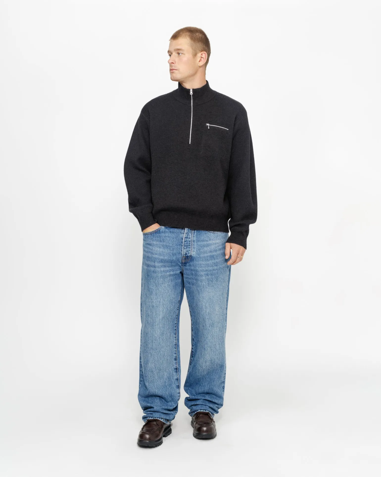 HALF ZIP MOCK NECK SWEATER