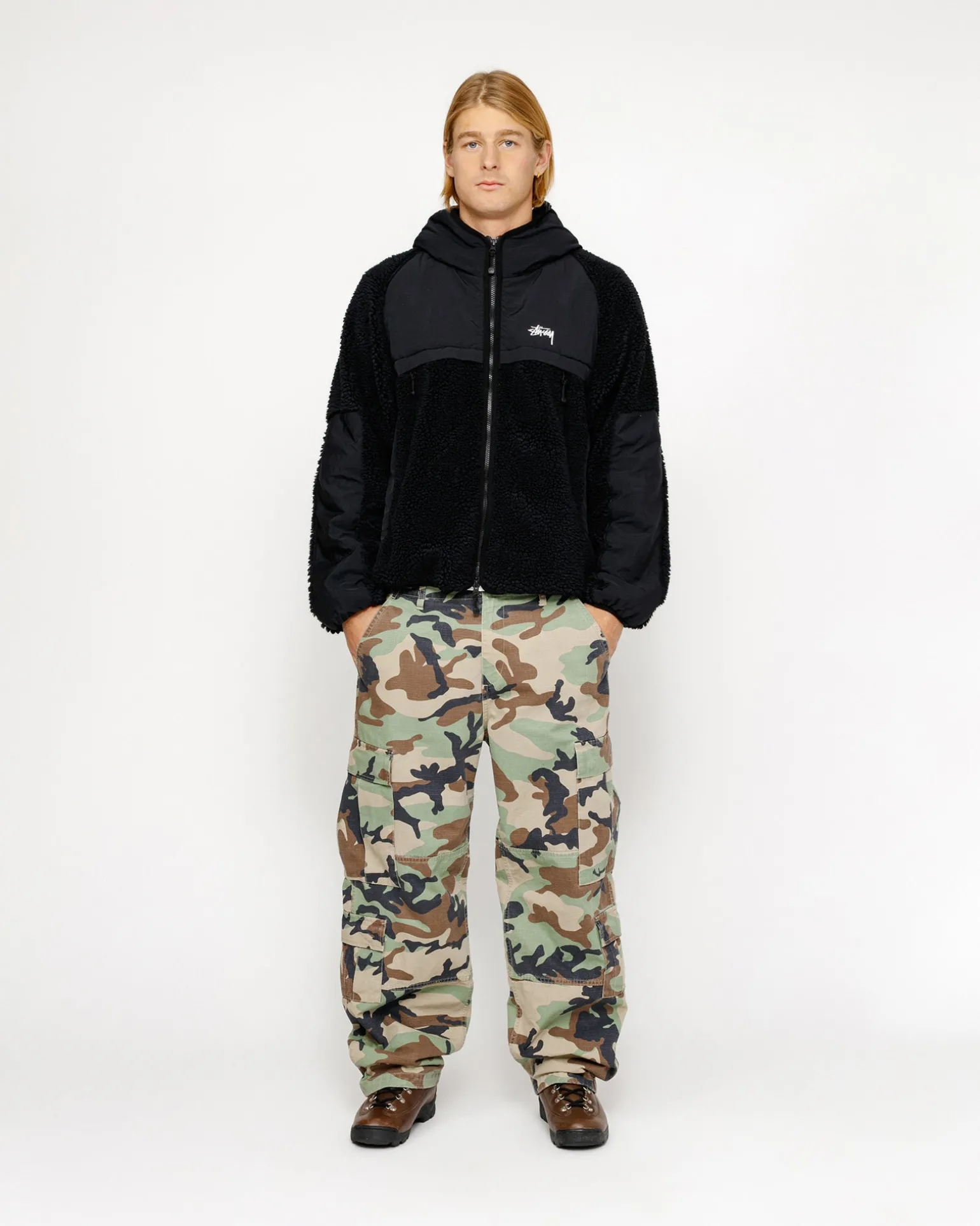 SHERPA PANELED HOODED JACKET