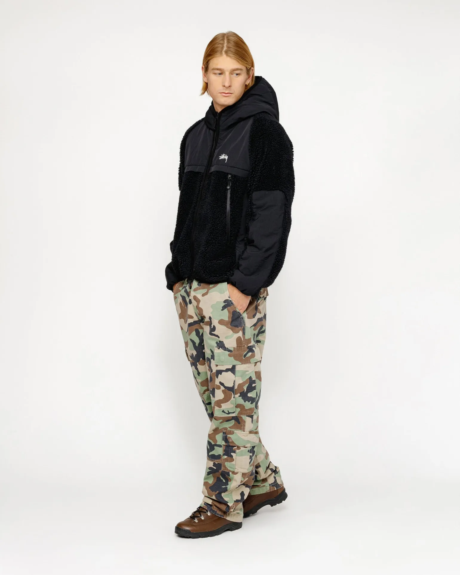 SHERPA PANELED HOODED JACKET