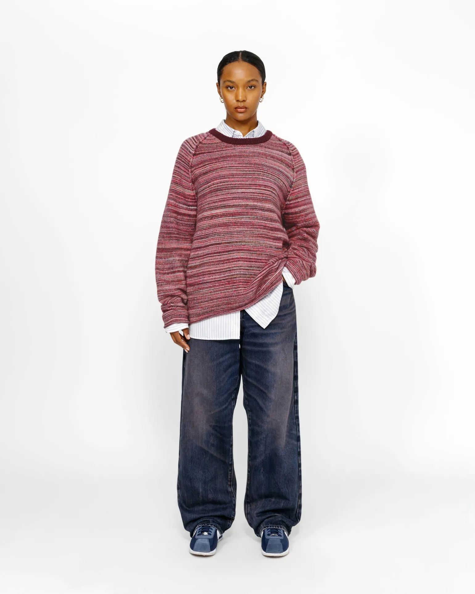 TEXTURED KNIT CONTRAST COLLAR CREW