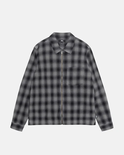 ZIP SHIRT TWISTED YARN PLAID