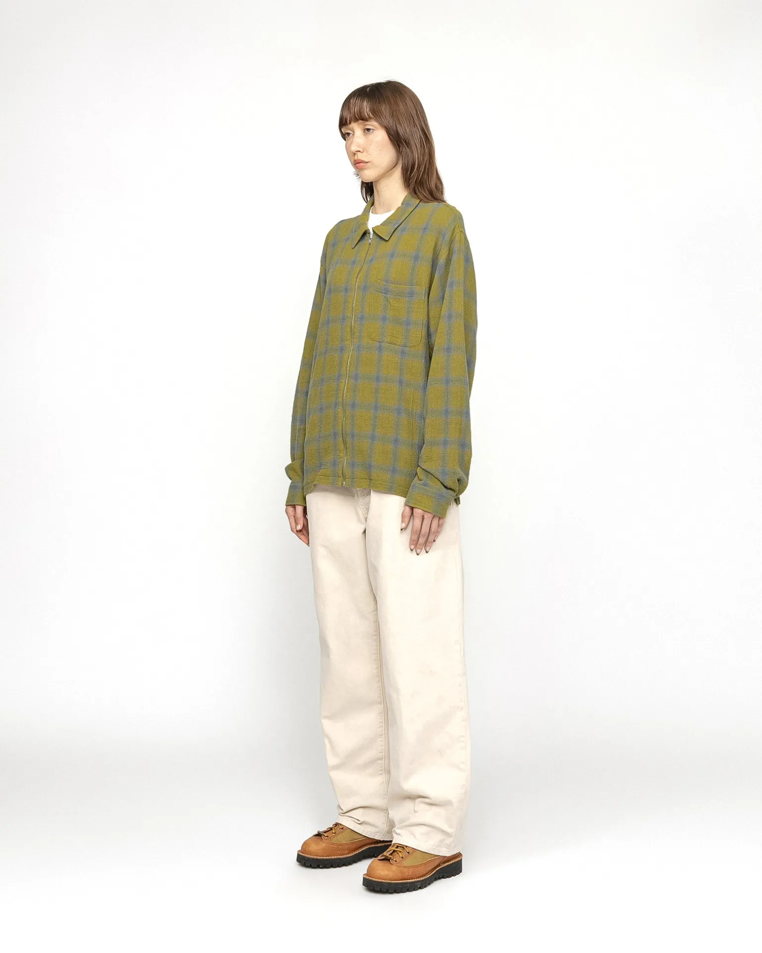 ZIP SHIRT TWISTED YARN PLAID