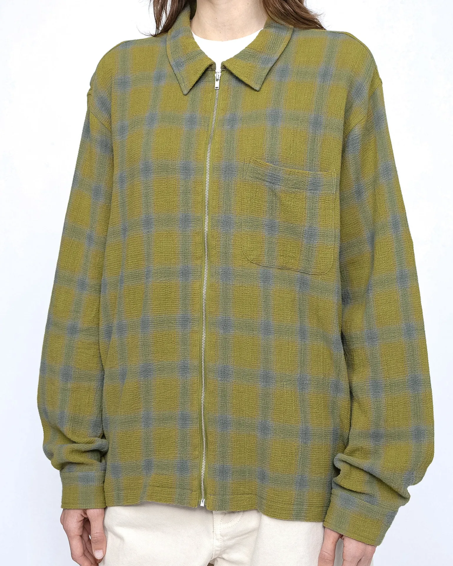 ZIP SHIRT TWISTED YARN PLAID