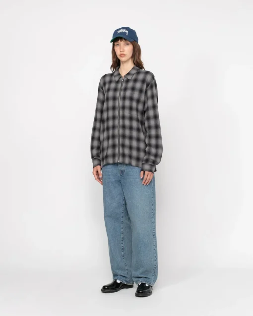 ZIP SHIRT TWISTED YARN PLAID